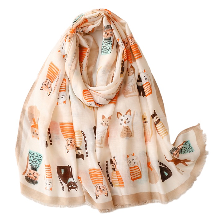 Fular elegant BGHYHYHI, imprimeu cu pisici, multicolor, 180x90cm