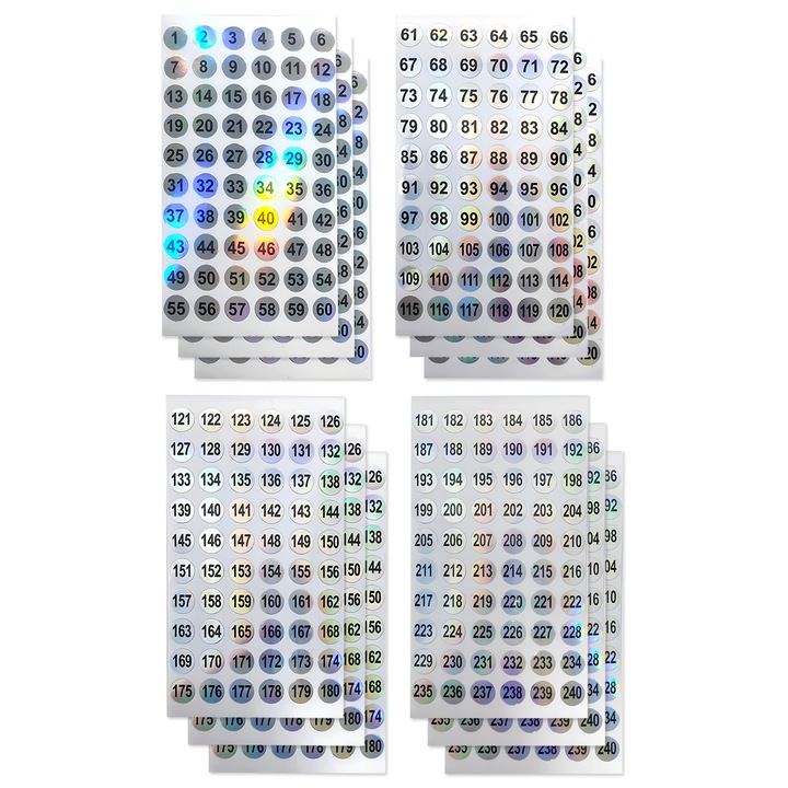 Set 12 foi autocolante numerotare, Rotund, Vinil, 2000 etichete autoadezive, 10mm, Multicolor