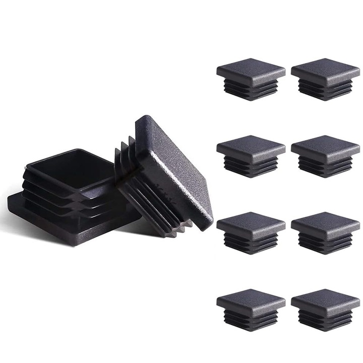 Capace pentru tuburi patrate, Enforose, 40x40mm, set 16 buc, plastic negru, rezistente la intemperii