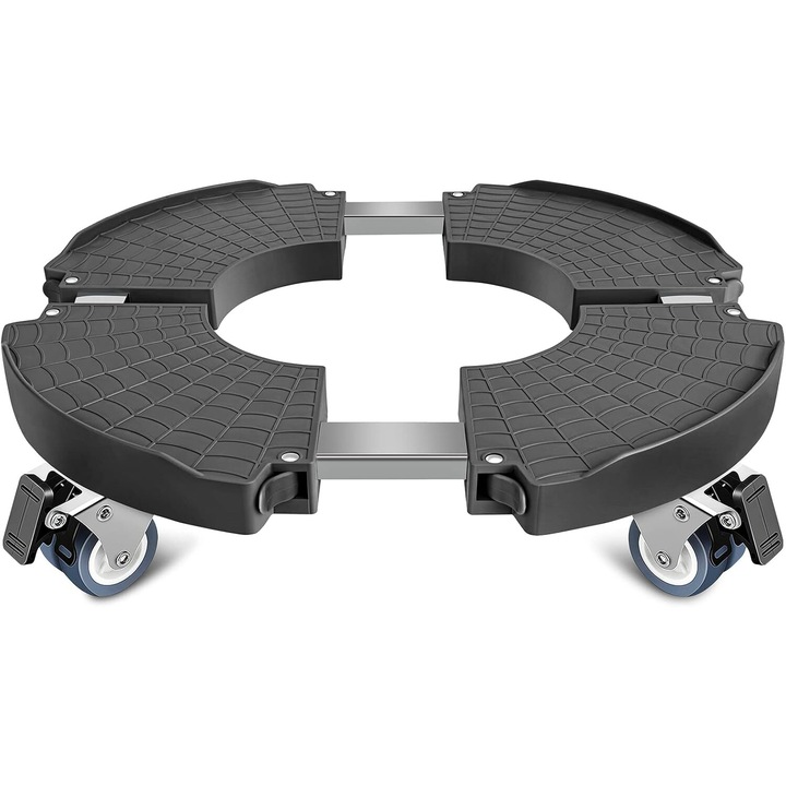 Növényállvány kerekekkel, Polipropilén / Rozsdamentes acél, Állítható 40-48 cm, Terhelhetőség 150 kg, Fekete / Ezüst