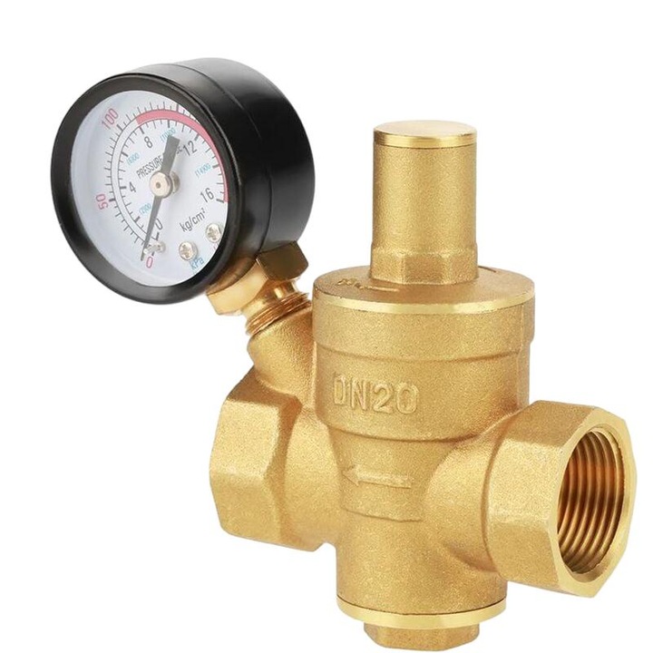 Редуцир вентил DN20 с манометър, месинг, регулируем, компактен