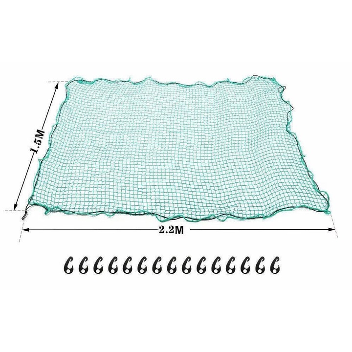 Plasa de siguranta elastica pentru transport, nylon, set cu 15 carlige, verde