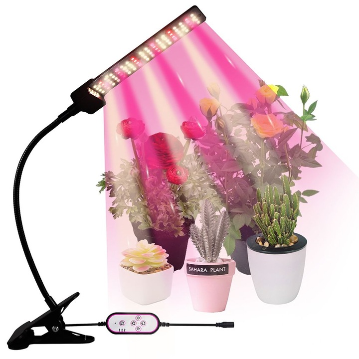 Lampi de crestere, Enforose, spectru complet, cu temporizator automat, LED-uri rosii si albastre, dimabile, pentru plante aromatice, compacta