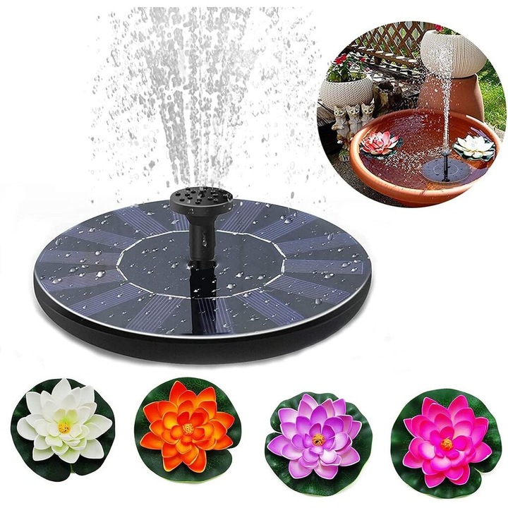 Fantana solara, pompa solara flotanta 1.5W, 6 duze, negru, 85cm