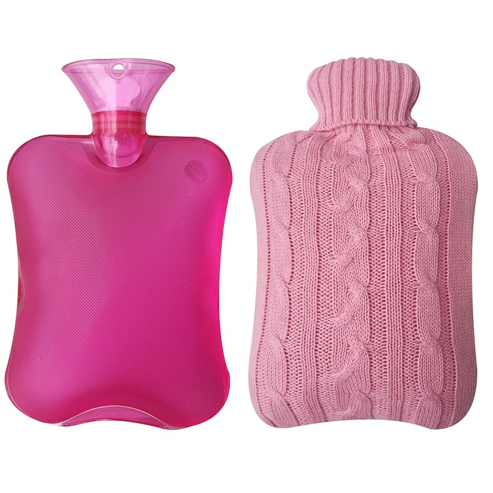 Sticla cu apa calda, AMRINUGL, textura in grilaj, capac anti-stropire, 2 litri, roz