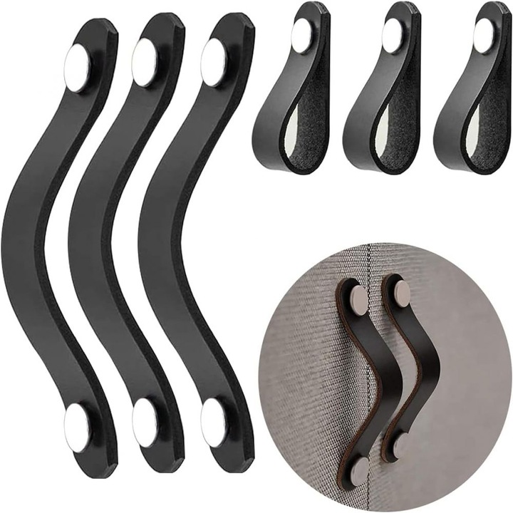Manere din piele cu suruburi flexibile, AMRINUGL, set de 6, piele naturala, hardware din alama, montare usoara