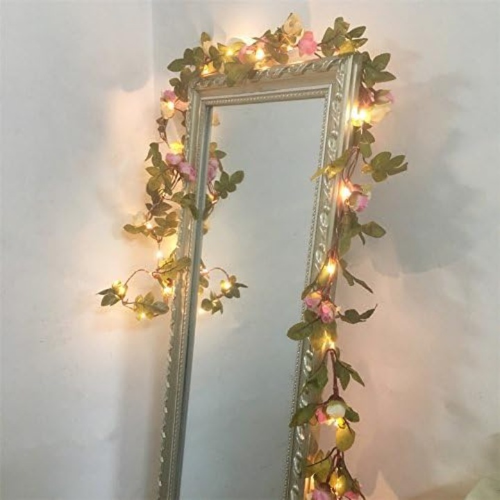 LED füzér 2m, 20 led, rézdrót, meleg fehér, rendezvény dekorációhoz