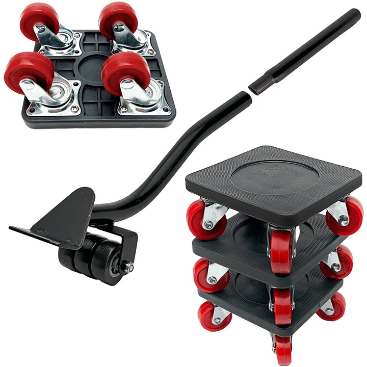 Транспортна количка с въртящи се на 360 градуса колела, общ капацитет 400 кг, комплект гумени колела