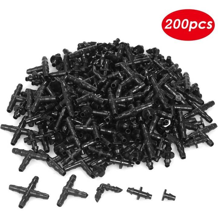 Set 200 conectori pentru irigare pentru gazon, material durabil, 1/4 inch