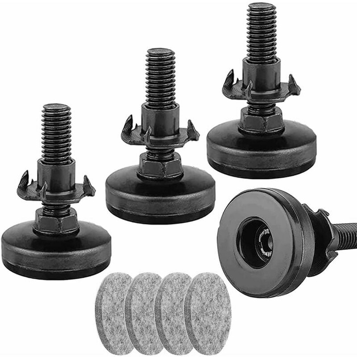 Комплект от 4 регулируеми крака за мебели, неплъзгаща се гумена основа, регулируема височина 0-2,3 см, 150 кг/крак, желязо