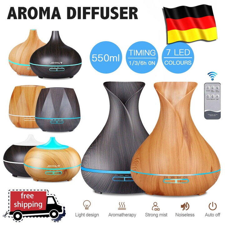7 LED fényű ultrahangos párásító és aroma diffúzor, 550ML