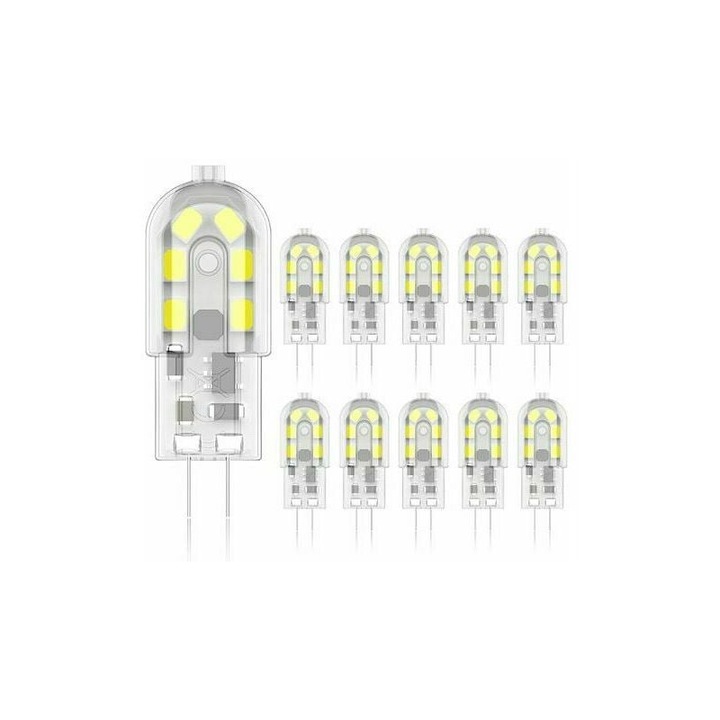 Set 10 Becuri LED, G4, 2W, Halogen, Alb rece 6000K, 200 lm, 12V, Clasa A