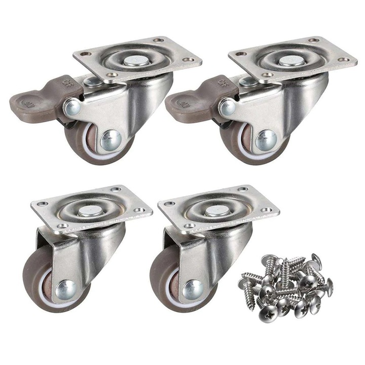 Roti pentru mobila, AMRINUGL, universal, capacitate 45.4 kg, silentioase, argintiu