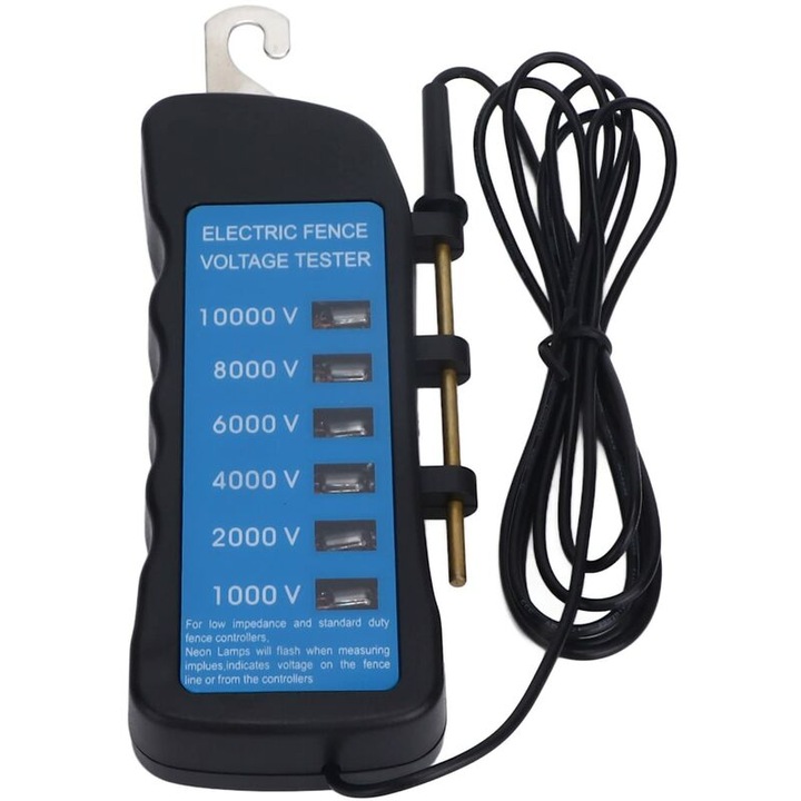 Tester electric pentru garduri, 1000-10000V, 6 lumini, waterproof, 16.7x6x2cm