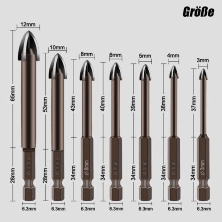 Set burghie Grobe, 3-12mm, maro, 7 bucati, pentru gresie, sticla, ceramica