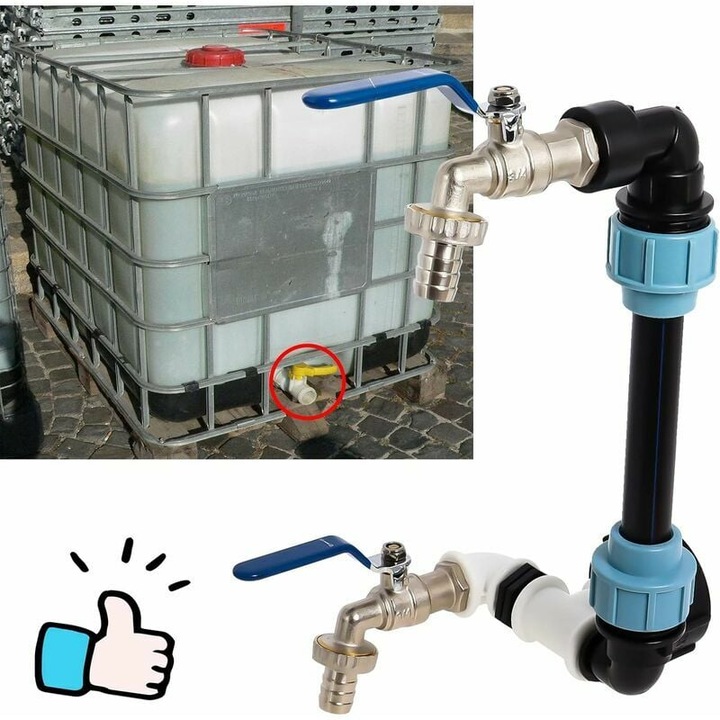 Adaptor IBC pentru apa, cu filet fin, din cupru fara plumb, rezistent la coroziune, negru