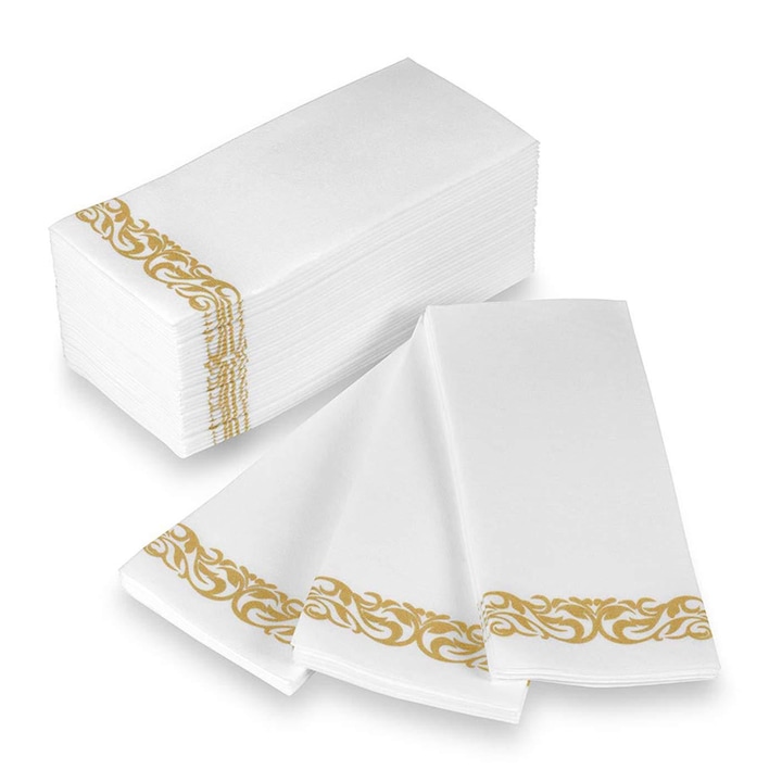 Set de servetele de unica folosinta Enforose, 100 bucati, ultra moi, cu margine aurie, pentru evenimente formale