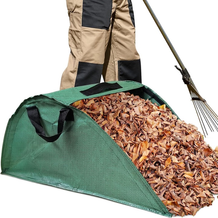 Sac de colectare frunze, poliester, reutilizabil, pliabil, 50 x 75 x 35 cm, verde