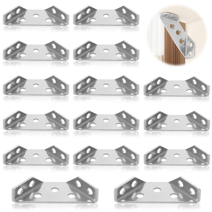 Set 20 Suporturi de colt rezistente, AMRINUGL, inox, design triunghiular