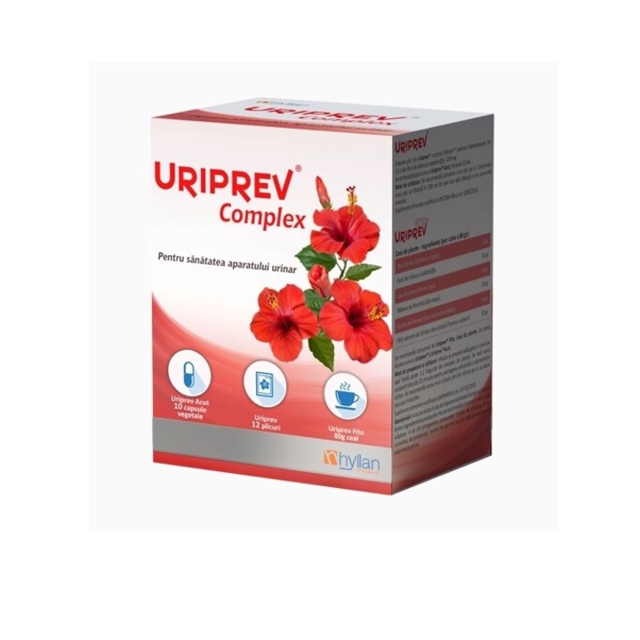 Uriprev Complex pentru sanatatea apratului urinar,10 capsule + 12 plicuri + 80 g, Hyllan