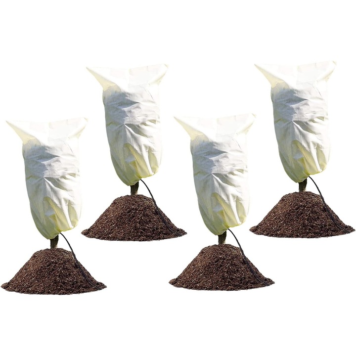 Husa pentru plante, AMRINUGL, design cu snur, material respirabil, reutilizabil, protectie impotriva inghetului, zapezii si grindinei