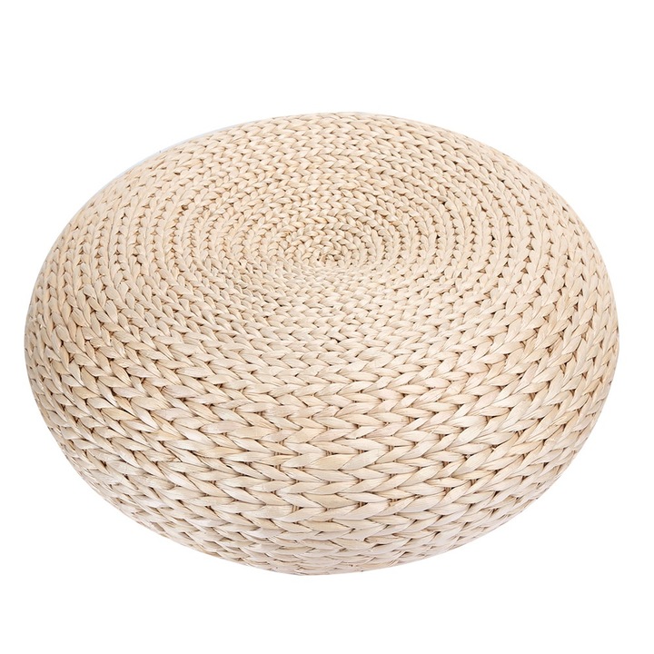 Puf rotund Cozevdnt, 40x40x17cm, din stuf, perna pentru scaune, decorare