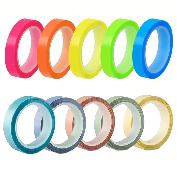 Kiemelő szalag, öntapadó, fluoreszkáló, Bizaical, 5 tekercses készlet, 6mm x 5m, többszínű