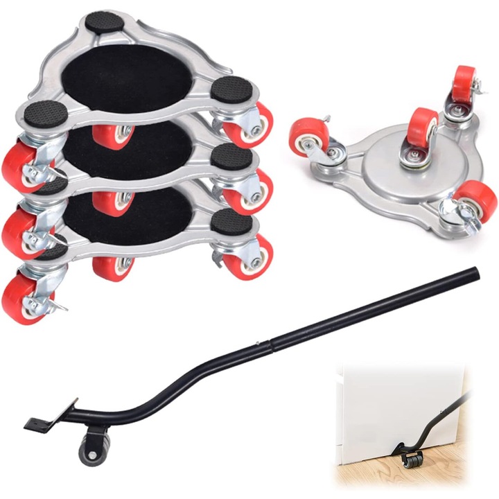 Set profesional de mutare a mobilierului, Enforose, roti pivotante, tampoane antiderapante, otel, 4 buc