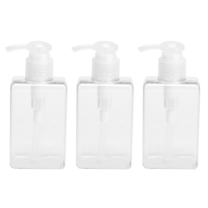 3 db-os szappanadagoló készlet, PET, 150 ml, 55 x 36,5 x 90 mm, átlátszó