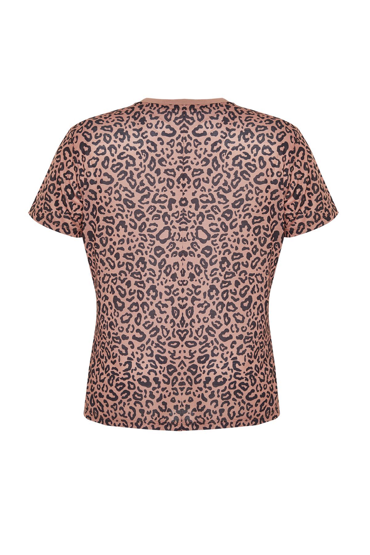 Trendyol, Plus Size Animal Print T-Shirt, Maro, 7XL