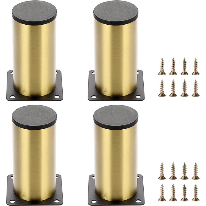 Set 4 Picioare de mobilier, Inox, 10 cm, Rotund, Auriu