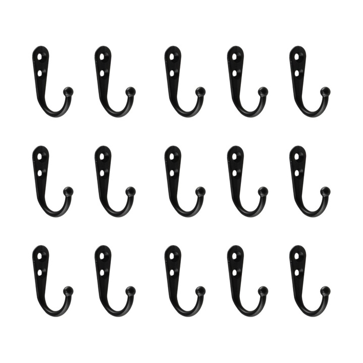15 db-os fali akasztó készlet ruhákhoz, horgany, fekete