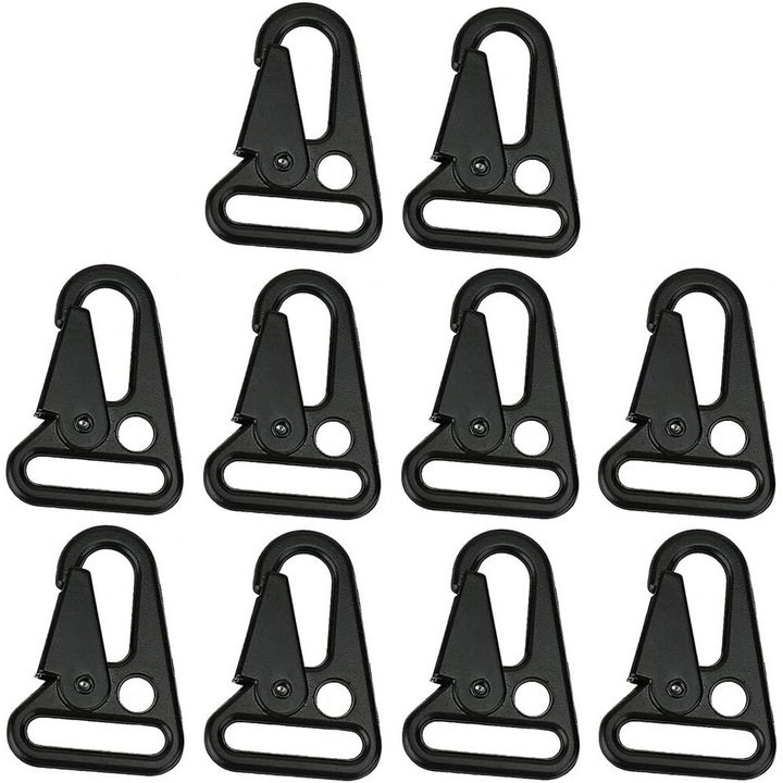 Set 10 cleme versatile din aliaj de zinc, pentru rucsaci, camping, eliberare rapida, usor de utilizat, negru