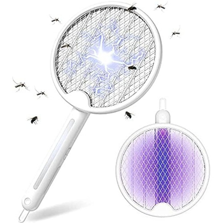 Enforose elektromos légycsapó, 2 az 1-ben ütő, kompakt összecsukható kialakítás, LED zseblámpával