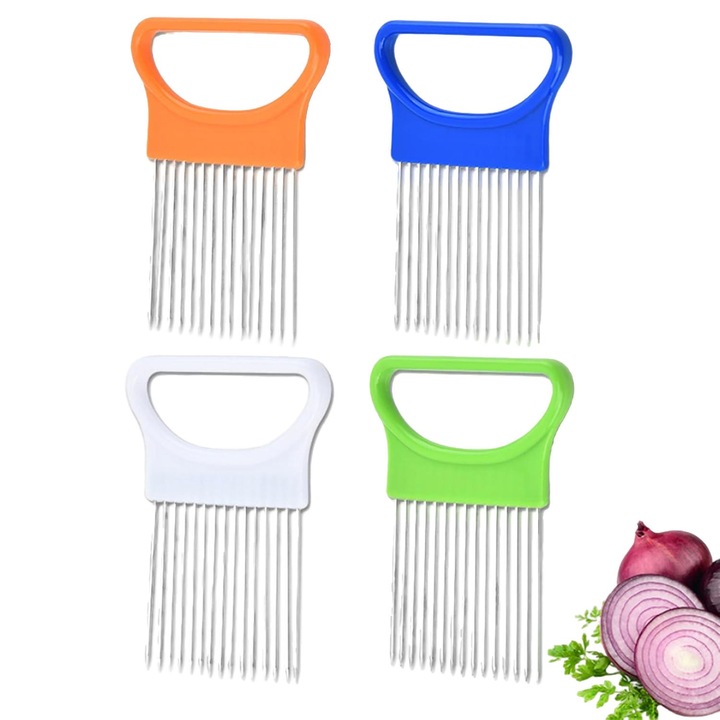 Set 4 dispozitive manuale pentru taiat ceapa, Inox, Multicolor