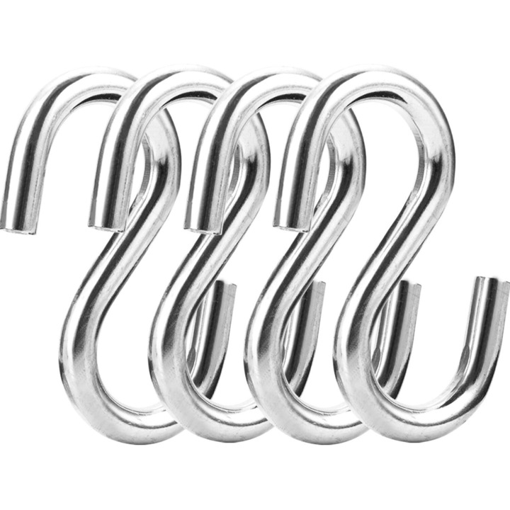 4 db S-alakú horog készlet, Jormftte, 200 KG teherbírás, 7.5 cm hosszúság, horganyzott fém