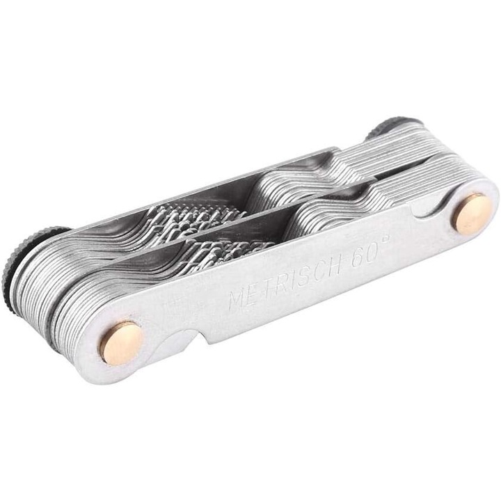 Menetemelkedés-mérő, nagy teherbírású szerszámmérő, 52 darabos rozsdamentes acél készlet metrikus és colos menetekhez, króm felület az elegancia és tartósság érdekében