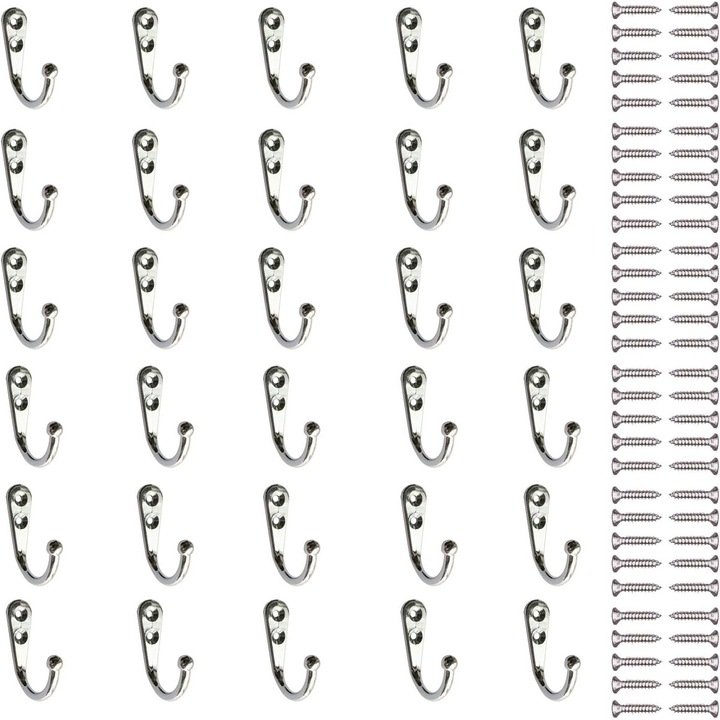 Carlige de perete, Enforose, set de 30, zinc, finisaj nichel mat, usor de instalat