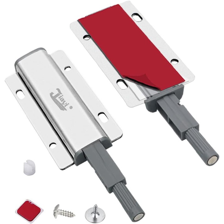 Incuietoare cu impingere magnetica Jiayi, aluminiu, montare adeziva sau cu surub, design fara manere