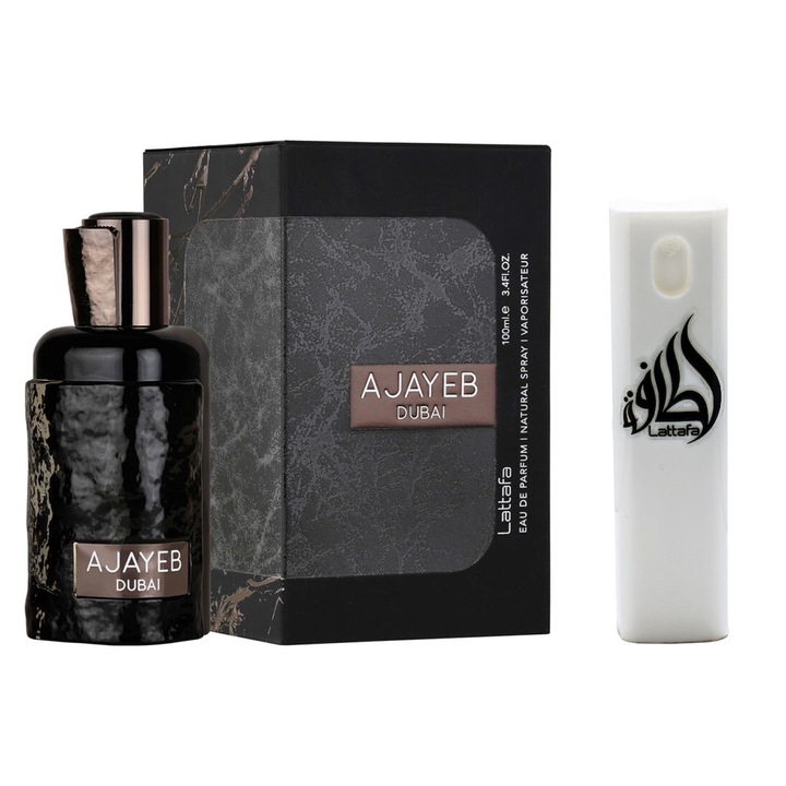 Set Apa de parfum Lattafa Ajayeb Dubai unisex 100 ml cu Kit Travel Reincarcabil 10 ml