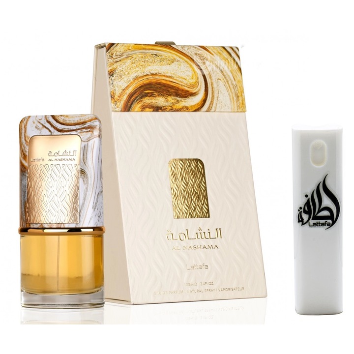 Set Apa de parfum Lattafa Al Nashama unisex 100 ml cu Kit Travel Reincarcabil 10 ml