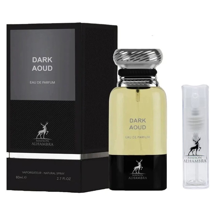 Alhambra Dark Aoud Eau de Parfum készlet 80 ml unisex (Woody Oud) újratölthető utazási készlettel 10 ml