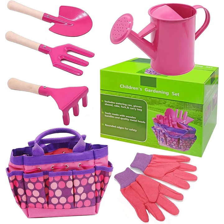 Set joaca gradinarit Enforose, unelte din fier solid, margini rotunjite, culori vibrante, pentru maini mici