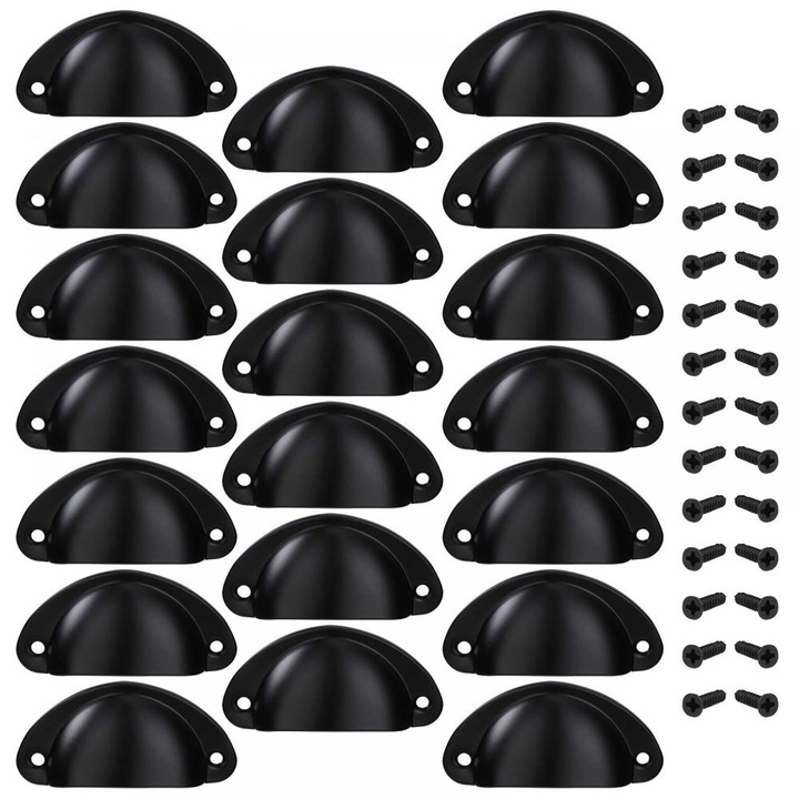 Set 20 manere vintage pentru mobilier, Negru, 82x33x18mm