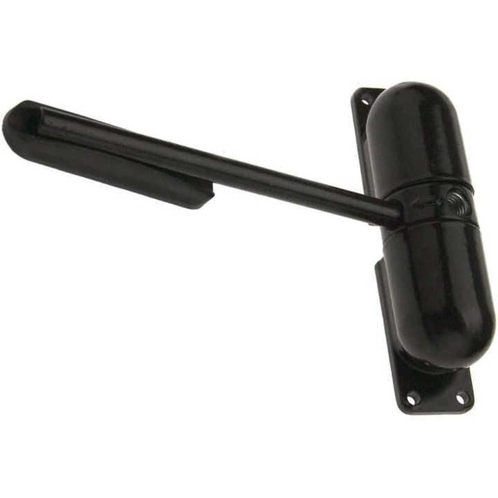 Автоматичен уред за затваряне на врати, регулируем, пружинен, повърхностен монтаж, черен