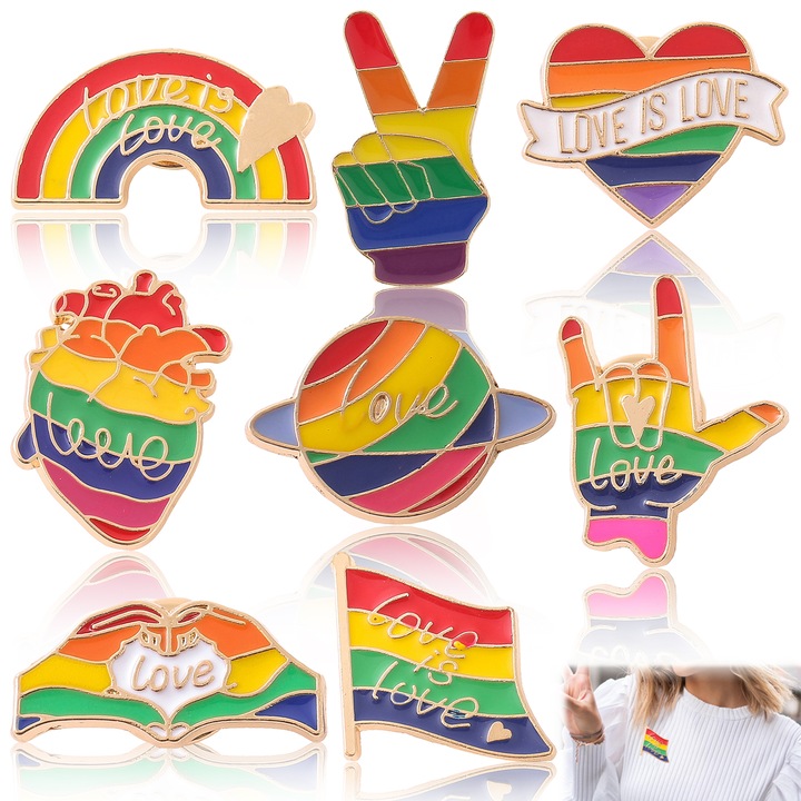 Szivárványos büszkeség jelvények, 8 darabos készlet, kompakt kialakítás, gondosan kidolgozott, többszínű