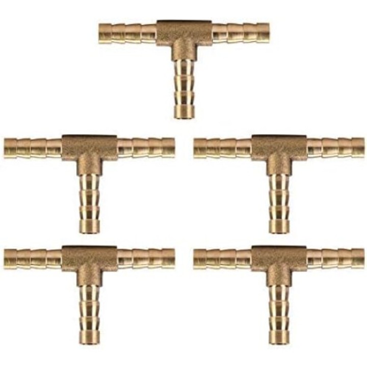 5 db T-típusú 6 mm-es sárgaréz tömlőcsatlakozó