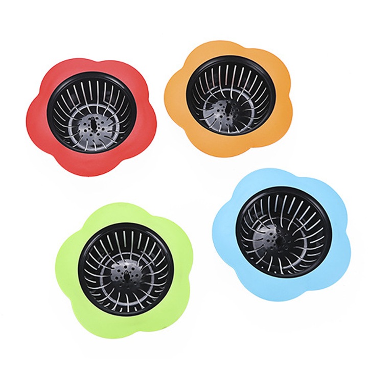 Комплект от 4 броя силиконови сифони за мивки, ергономичен дизайн, многоцветни, диаметър 4,5"