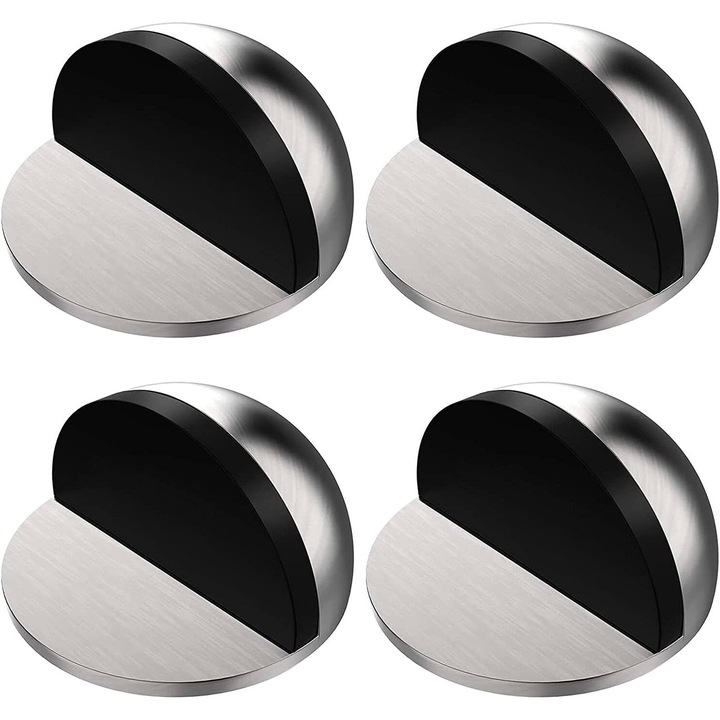Set 4 opritori pentru usi, din inox, cu adeziv 3M, protectie perete, pentru living, dormitor, baie, birou
