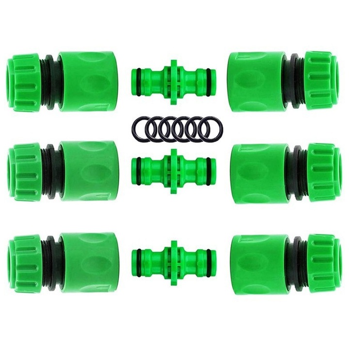 Set conectori pentru furtun de gradina, 3 conectori tata dublu, 6 cuplaje rapide 1/2 inch, plastic rezistent, 16mm